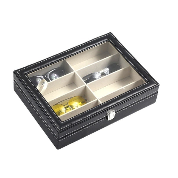 8 Slot Sunglass  Leather Eyeglasses Collector Eyewear Display Case Storage Box,PU Leather Glasses-Display Drawer Lockable Case