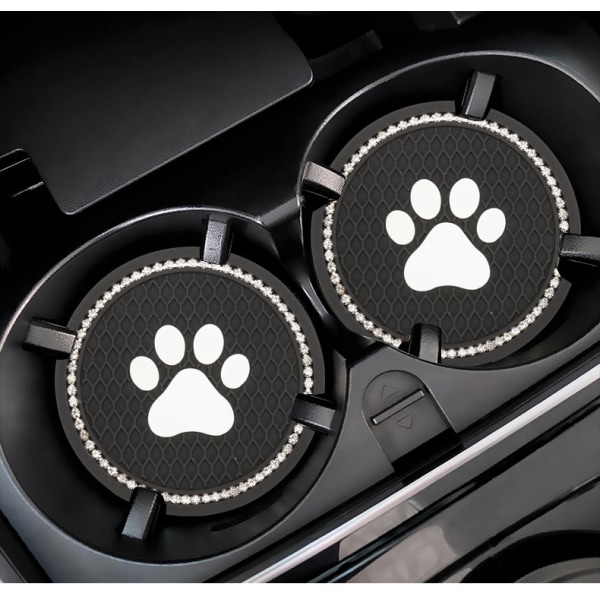 2 stk. Bling Crystal Paw Bilkopholder-Underlag, Universal Auto Anti Slip Kopholderindsats Underlag, Rhinestone Bilinteriør Tilbehør