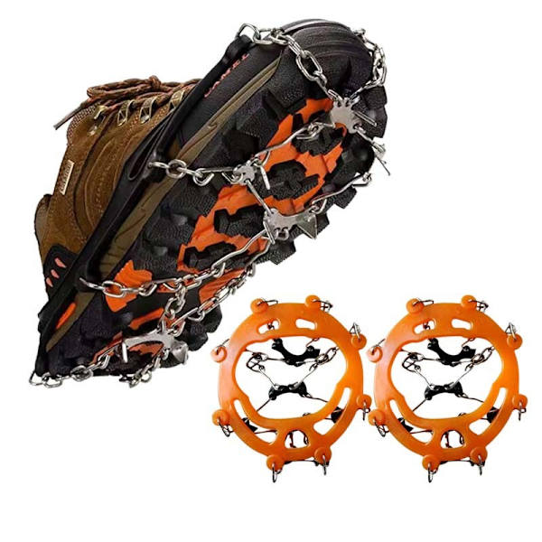 Hikesko med ispigger for grep på snø - 8 pigger for gange, jogging, klatring og fotturer - oransje