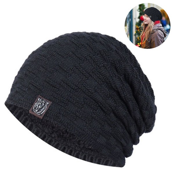 1 st Hat till Män Vinter Varma Hattar Stickad Slouchy Tjock Skalle Capsvart black