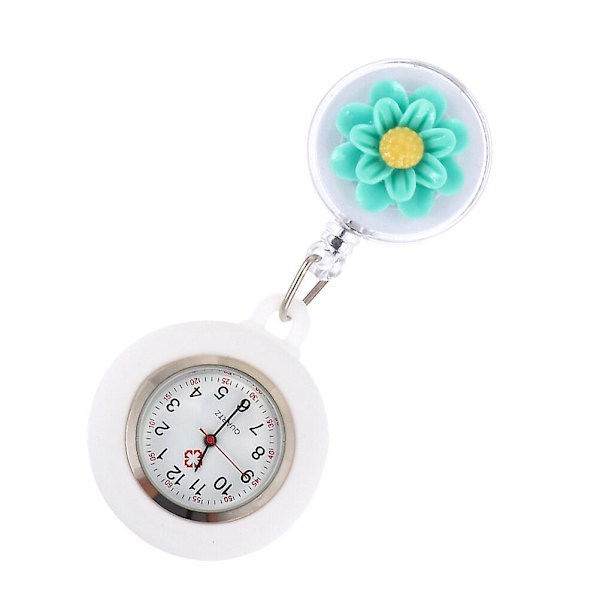 Silikon Kamelia Badge Klocka Söt Cartoon Blomma Clip-on Sjuksköterska Klocka Present Grön Green
