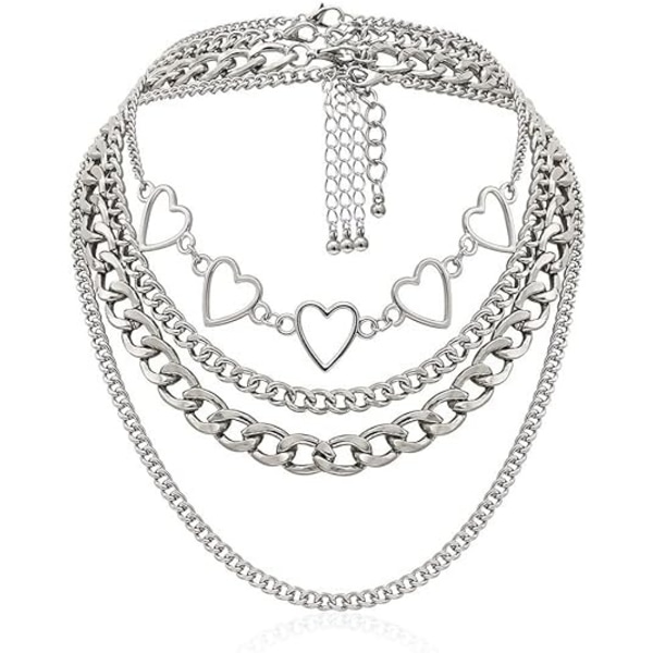 Enkel Hjärtformad Halsband Choker Kedja Lagerad Kubansk Tjock Silverkedja Halsband för Kvinnor Män Flickor Chic y2k Kläder Smycken