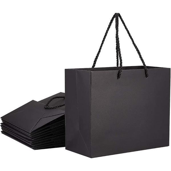 20 stk Kraft Paper Gaveposer, 24x10x17cm Kraft Stor Bag Håndtak Bag Kraft Sacks Merchandise Bag For Bryllupsfest Shopping, Svart