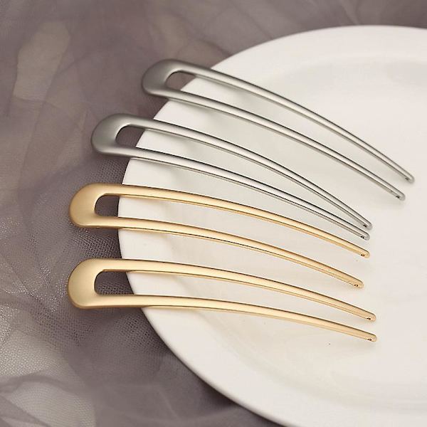 Simple Metal U-formede Hårnåle Hårpind Gaffel Pinde Fransk Hårnål 2 Benet Opsætning Chignon Pinde Til Kvinder Piger Knolde Hårtilbehør (6 stk., guld X3+sølv X3)