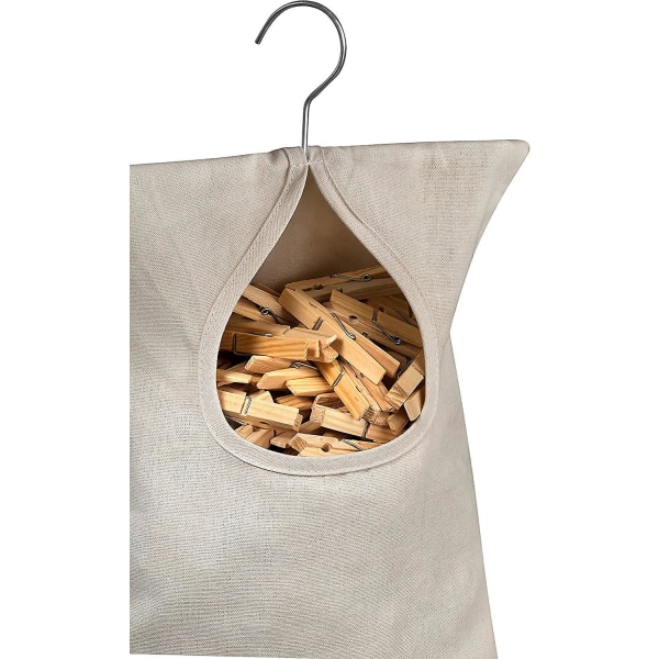 Praktisk klesklypepose - rommer 100 mellomstore klesklyper, slitesterkt polyestermateriale, krok for oppheng og enkel gliding på kleslinjen