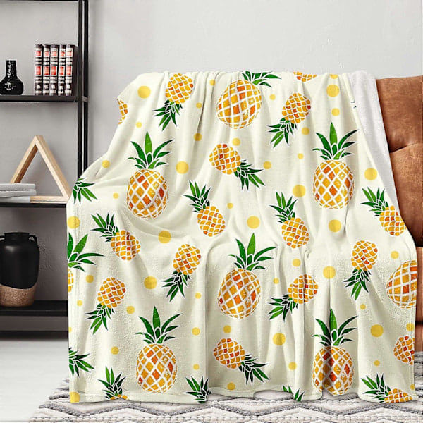 Sød Ananas Tæppe Tegneserie Plaid Tæppe til Sofa, Superblødt Plys Fleece Tæppe Letvægts Flanel Tæppe, Dekorativt Fluffy Sengetæppe til Alle S