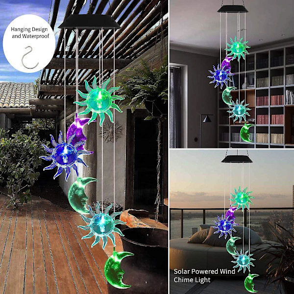 Solcellsdriven Vindspellampa, Färgväxlande LED-Hängande Solcells Vindspel Vattentäta Sollampor för Trädgård Patio Utomhus Dekoration