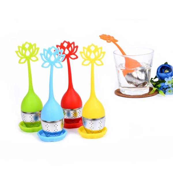 Te-infuser Filter 1 Pak Rustfrit Stål Te-kugle - Løse Te-steeper Mesh Te-kop Filter med Blomstformet Silikonhåndtag til