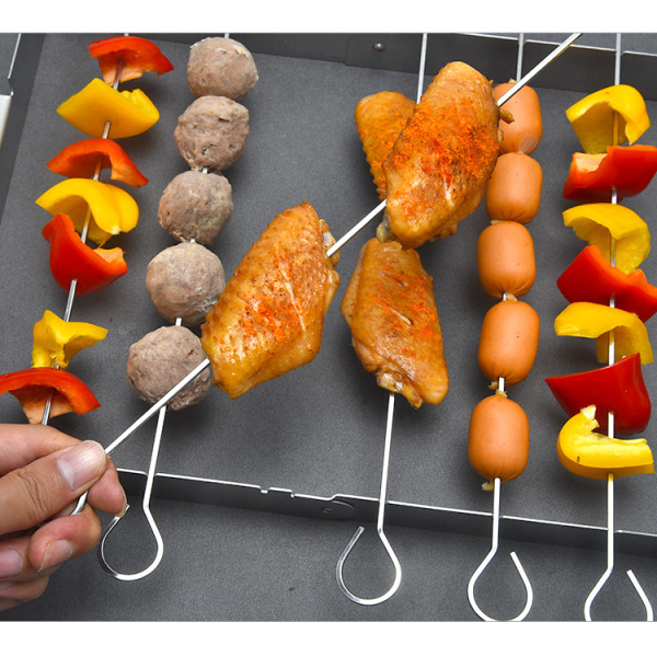 Rustfrit Stål Grillspyd Kabob Sæt, 6 stk. 12\" Spydpinde med Foldbar Stor Grillrist, Holder Kabobs fra at Klæbe til Grillristen