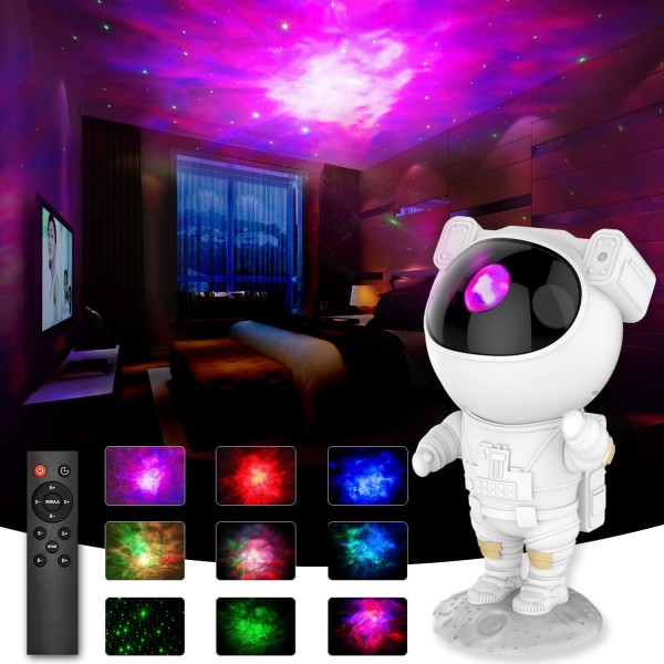 Astronaut Starry Projector 360° justerbar Galaxy Projector Light med fjärrkontroll Spaceman Night Light ​Lämplig för spelrum, hemmabio, Ki