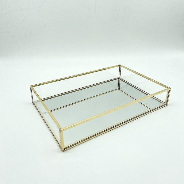 Nordisk Retro Förvaringslåda Guld Rektangulär Glas Makeup Organizerbricka