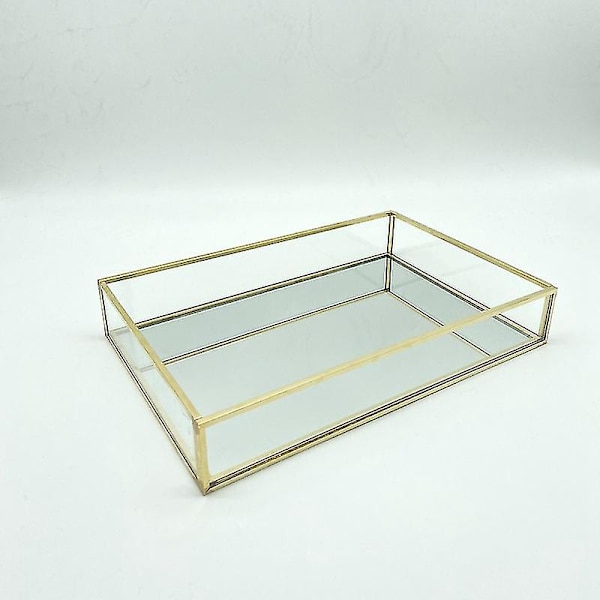 Nordisk Retro Opbevaringsboks Guld Rektangulær Glas Makeup Organizer Bakke