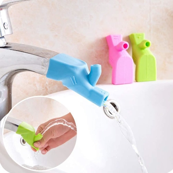 Silikone vandhane vandhane forlænger tud Håndvask vand vandhane vask forlænger til børn Baby børn Småbørn (3 stk, Pink+blå+grøn)
