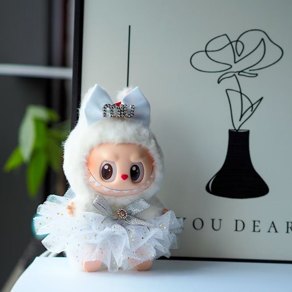 /RYI/Labubu Kläder och Tillbehör Endast, Dockor Ingår Ej, Labubus Original med Klädset för La Bubu Docka #4 Silver dress + bow + headdress