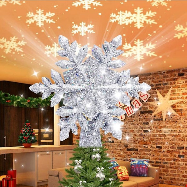 Stjärna julgran, 3d Snowflake Led projektorlampa, julgranstopper, inomhus utomhus julgransdekoration