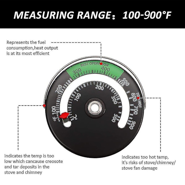 Pejsetermometer Magnetisk Ovntermometer Brændeovnsrør Termometer Måler Til Skorstensrør Ovn Temperaturmåler #w0