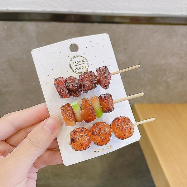 Bbq Hårnål Simulering Morsomme Hårtilbehør Grillspyd Hårklemme Gresløk Biffspyd Chive Beef Skewers