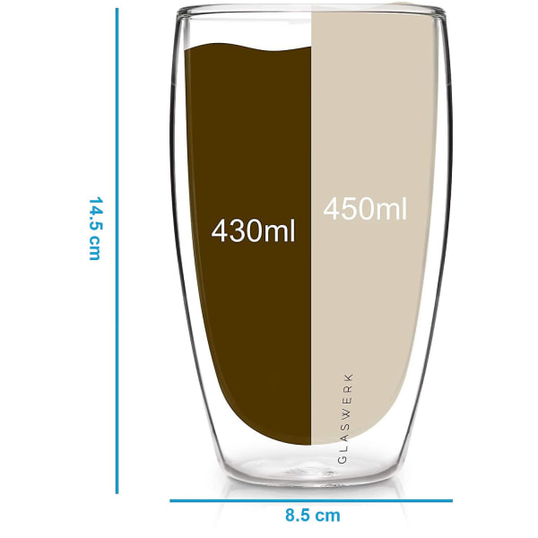 Glas Plant Design Latte Macchiato glasögon (1 X 450 ml) - Dubbelväggiga glas gjorda av borosilikatglas - Diskmaskinssäkra temässing - Hög kvalitet