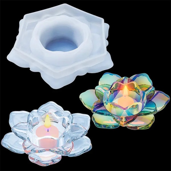 2 st Lotus Tealight Ljusstake Resin Formar, Blomma Ljusstake Epoxi Gjutning Silikonformar för DIY Smyckeskrin, Prydnadsföremål