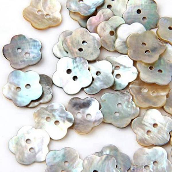 200x 15mm Perlemorsknapper Mor-af-Perle Skalk Blomst Knap