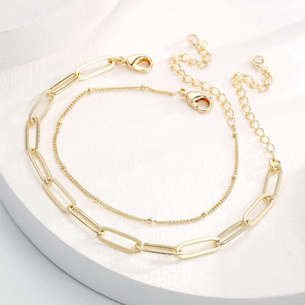 2 stk. Delicate Guld Armbånd til Kvinder, Justerbar Lagdelt Armbånd Sød Ondt Øje Oval Kæde Perle Bar Skildpadde Guld Armbånd