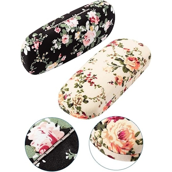 /Ryi/ 2 stk. Brilleetui Dame Hårdt Brilleetui Blomstret Stof Bærbart Retro Brilleetui (Abrikos, Sort)42-
