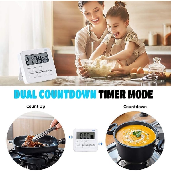 Timer, Køkken Timer Digital Timer Med Stopur Og Nedtællingsfunktion, Køkken Alarmur Æg Timer, Digital Magnet Timer LCD Display Til Børn Og