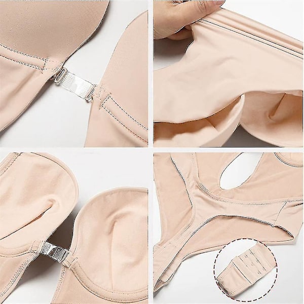 Kvinnors Spetskroppsshaper Plunging Deep V-ringning Osynlig Axelbandslös Rygglös Bodysuit ShapewearLNude Färg L Nude Color