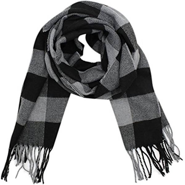 Svart Grå Herrscarf Klassisk Ankomst Vinter Rutig Halsduk Frans Kant Mjuk Varm Halsduk (180*32cm)