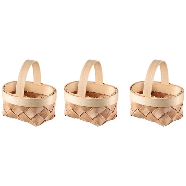 3pcs Handmade Woven Baskets Small Candy Baskets Woven Baskets With Handle Baskets For Decor6.5X5CM