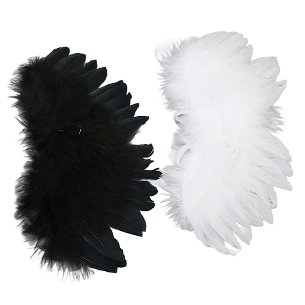 2 Pcs Doll Feather Wings, Black and White Soft Comfortable Feather Angel Wings for 1/3 1/4 1/6 Dolls