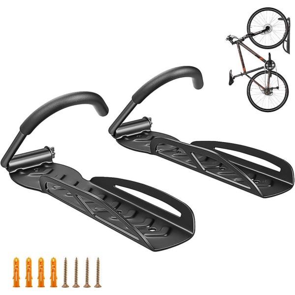 Väggmonterad cykelställ, [2 st] Tunga garageförvaringskrokar, Vertikal krok med halkfri gummiband, Lätt att haka på/lossa, Stöder 30 kg