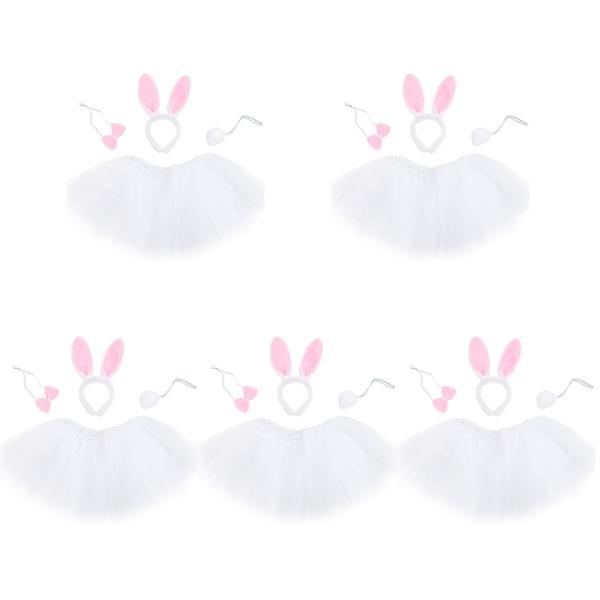 5st påskbubblekjol Kaninöron Pannband fluga Set Bunny Gaze Dress Party Kostym Kostym För K 5pcs Middle