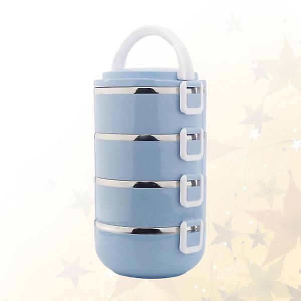 Fyra lager plast thermal mikrovågsugn Lunchlådor Bärbar matbehållare i rostfritt stål Bento Lämplig för picknick (blå) Blå Blue
