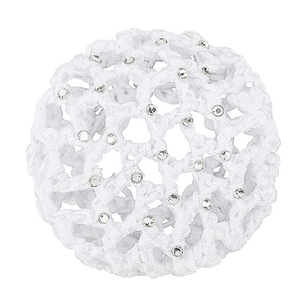 Hårknold Dækning Hårnet Til Piger Kvinder Håndlavet Strikket Mesh Perler Dekoration Elastisk Hårnet Til Ballet Dans Skøjteløb Knold Mesh Dækning Hvid White