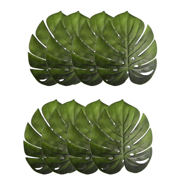 8 stk tropiske blade dækkeservietter Kunstige Eva Monstera blade palmeblade, kompatible med bryllupsborddekorationer