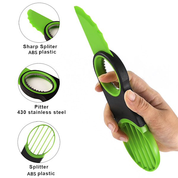 Køkkentilbehør Multifunktionel Frugt Avocado Skærer 3 i 1 Avocado Skærer*ryy Green