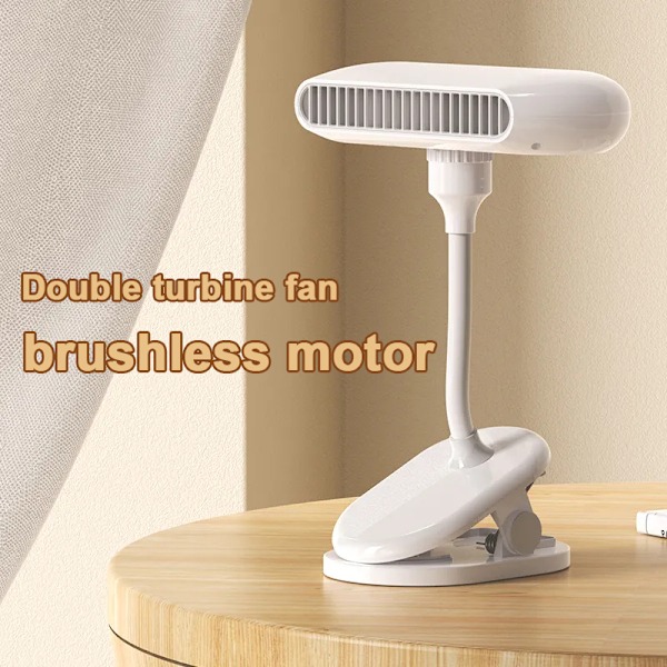 Bordvifte med klips for husholdningsbruk, ny design, dobbel turbin, sterk vind, hvit USB-klipsvifte_xrzi White 5