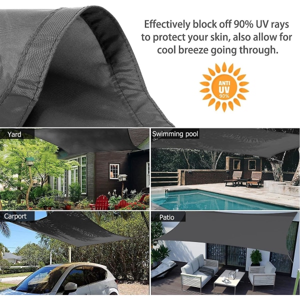 Rektangulær Skygge Sejl, Modstandsdygtig Og Åndbar Til Have Terrasse Camping Pool Party, Anti UV, Med Reb (2x3m, Grå)