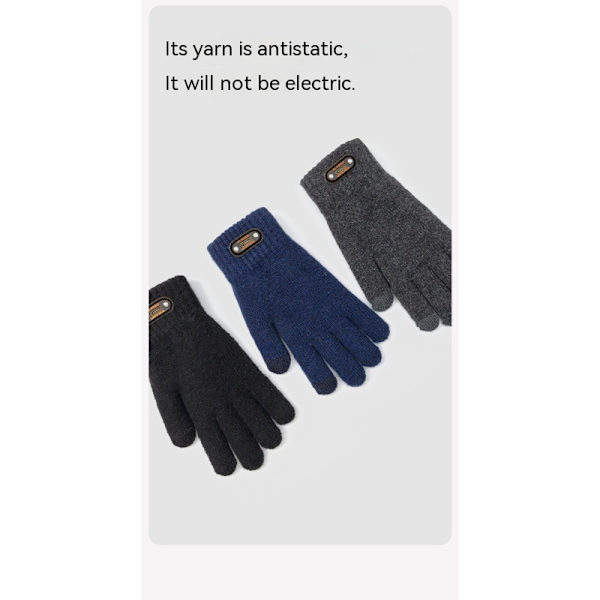 Vinterhandsker Touchscreen Dobbeltlags Elastisk Termisk Strikket Foring Varme Handsker til Koldt Vejr Gray large size touch screen Male/Young Student