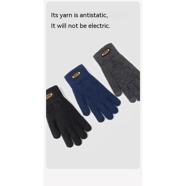 Vinterhandsker Touchscreen Dobbeltlags Elastisk Termisk Strikket Foring Varme Handsker til Koldt Vejr Navy blue large size touch screen Male/Young Student