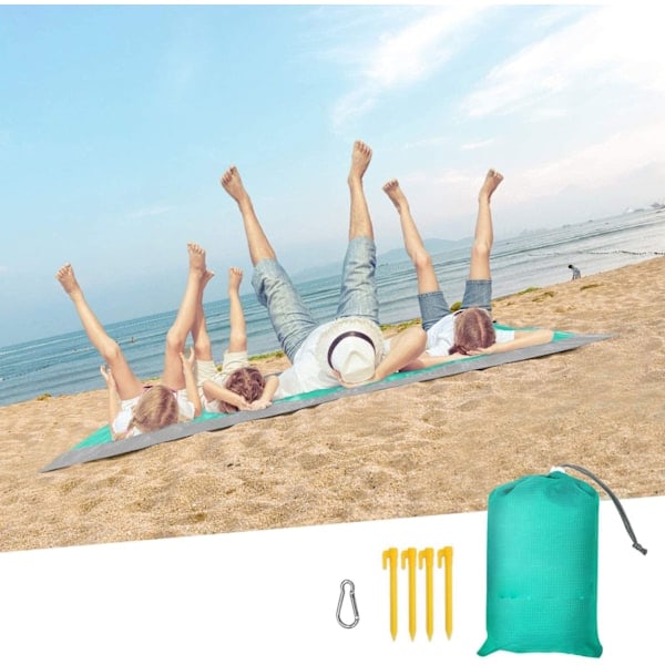 Strandteppe Ingen Sand 210 x 200 cm, Piknikteppe Vanntett Strandhåndkle Strandteppe Stort med 4 Fester - Sandrensende Strandteppe for