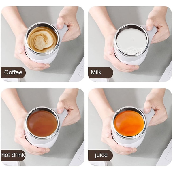 380 ml selvrørende kop med låg, automatisk magnetisk omrører kaffekop, elektrisk rustfri stål selvrørende kaffekop, kaffe, mælk, kakao, varm chokolade