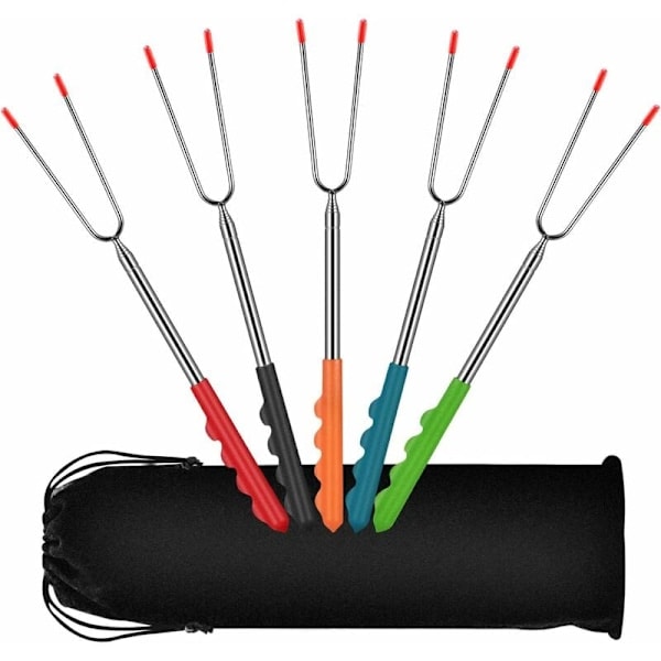 Utdragbare BBQ-spyd 29cm-115cm, Rustfrie leirspyd, Gaffelspydsett, BBQ med gummihåndtak MODOU_RY