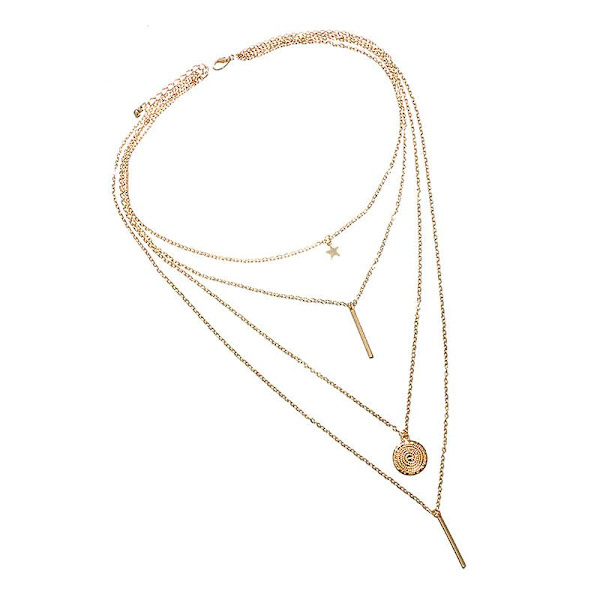 Kvinner Multi-lags Krage Henger Choker Halskjeder Rad Kjede Halskjeder Multilayer Halskjede (1 stk, Gull)