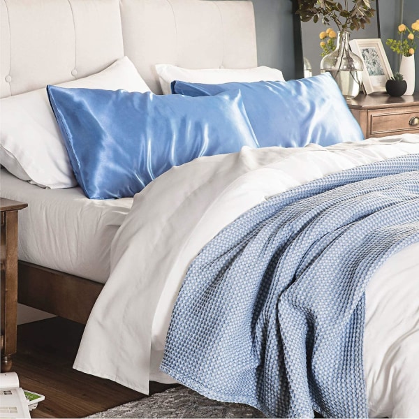 Satiininen tyynyliina hiuksille ja iholle, 2-pakkauksessa - Standard-kokoinen tyynyliina - Satiininen tyynynpäällinen kirjekuorilukituksella 20 x 26, Ilmava sininen 20  x 26 Airy Blue