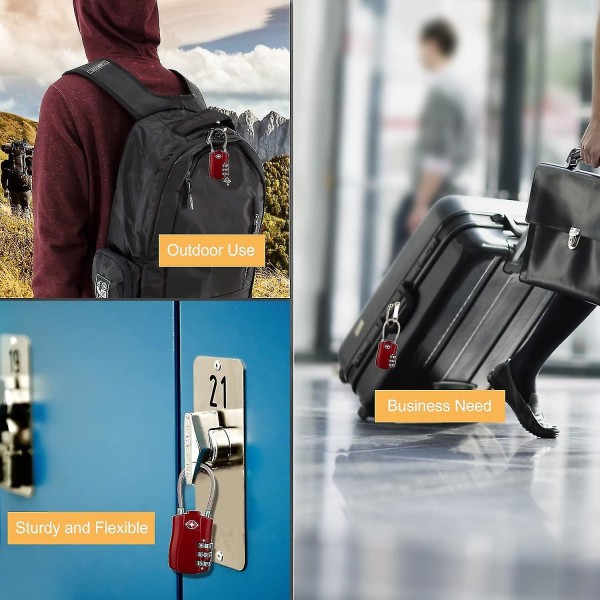 [2 stycken] TSA-godkända bagage-lås, 3-siffriga säkerhetslås, kombinationslås, kodlås för resväskor, bagageväskor, etc. (röd)