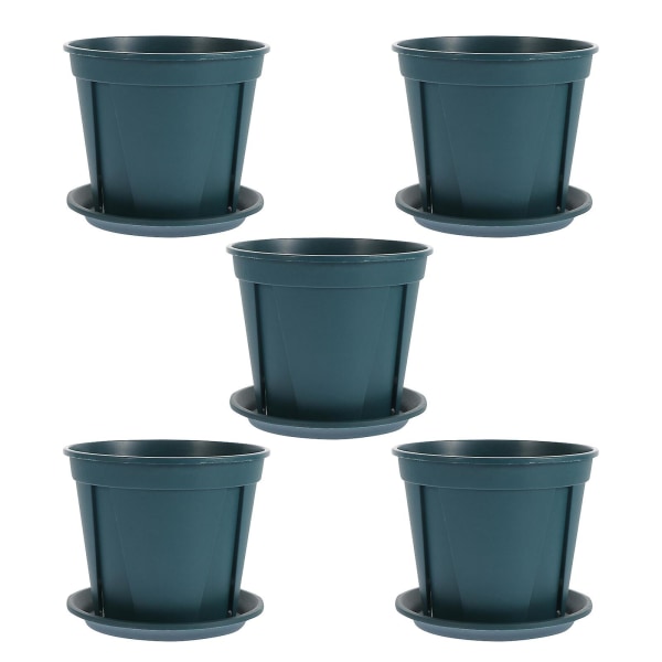 5 Sets Plastic Planters Household Garden Patio Outdoor Plants Containing Pots With TraysGreen12X10cm