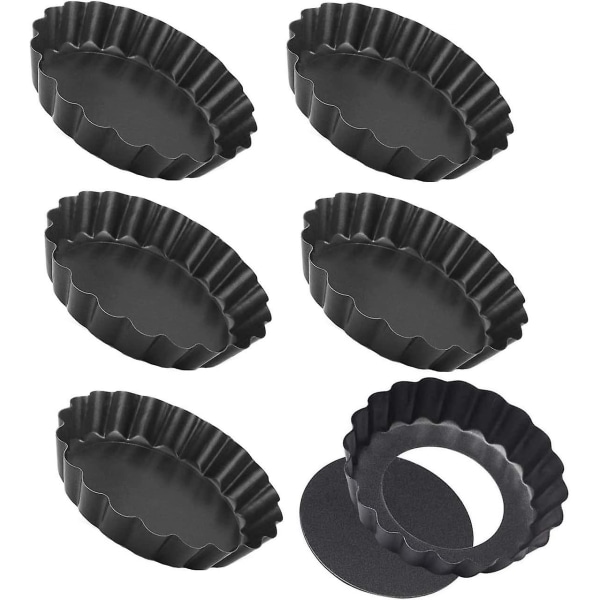 Tårtburkar Tärtformar med avtagbara botten för quichepannor Non-stick runda tårtaburkar i kolstål (6st, svart)