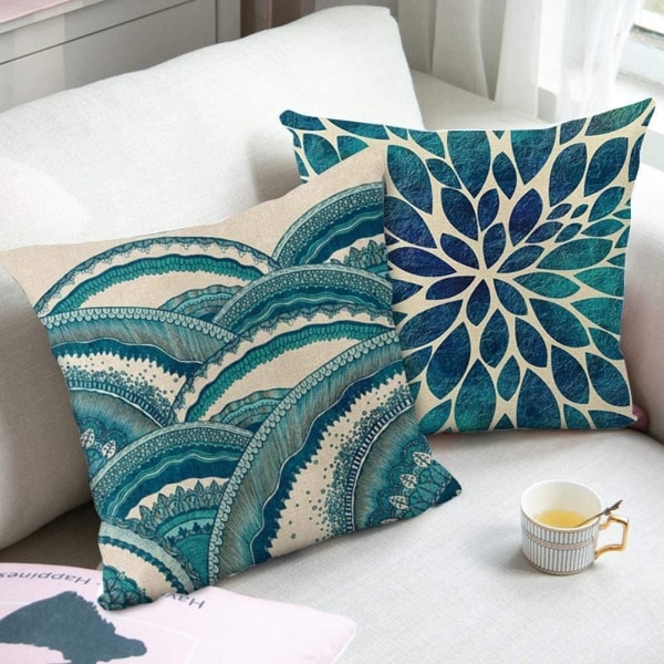 Throw Pillow Covers Set of 4, Summer Decorative Couch Cotton LinenPillow Cases Square Cushion Covers for Living Room, Bed,（45*45cm）